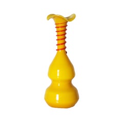 Yellow Murano Vase with Red Rings, circa 1950