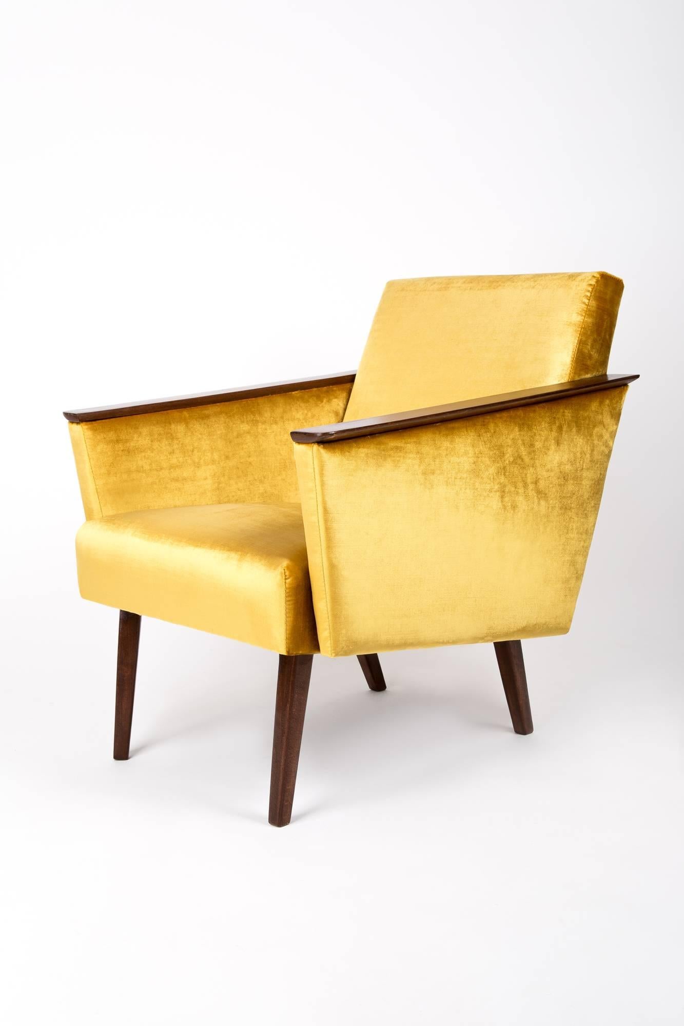 Hand-Crafted Mid Century Yellow Mustard Armchair, 1960s, DDR, Germany. For Sale