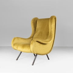 Yellow mustard velvet Marco Zanuso Senior Armchair for Arflex, 1951