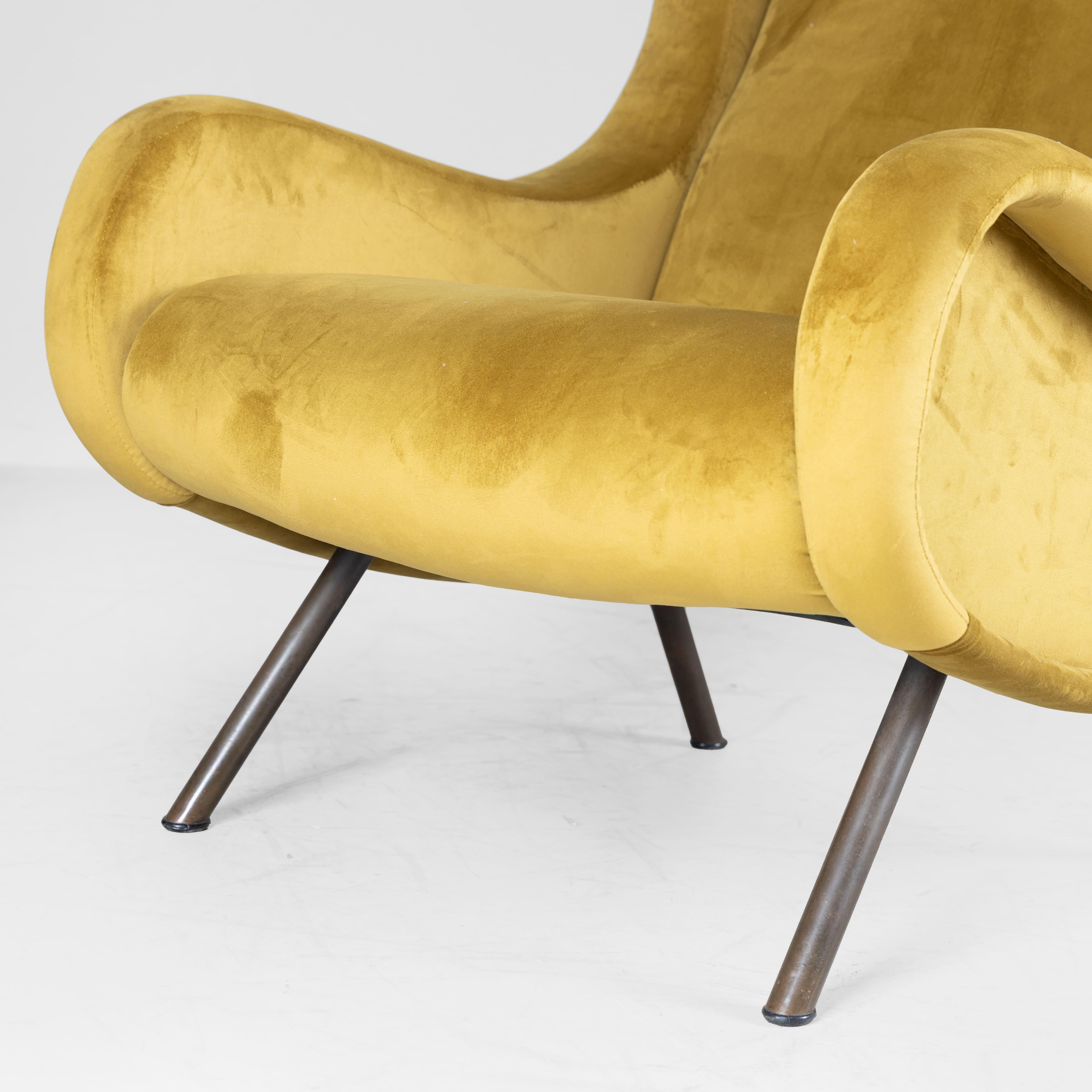 Milieu du XXe siècle Fauteuil senior en velours jaune moutarde Marco ZanCo pour Arflex, 1951 en vente