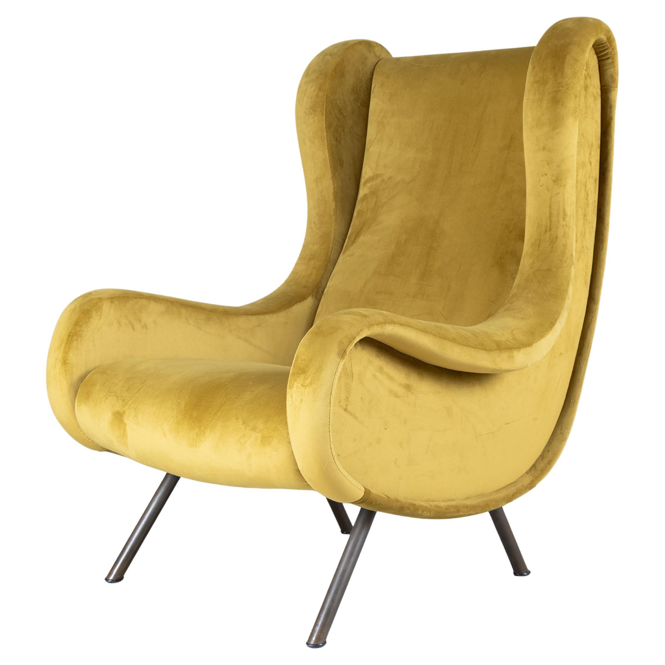Fauteuil senior en velours jaune moutarde Marco ZanCo pour Arflex, 1951