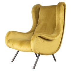 Yellow mustard velvet Marco Zanuso Senior Armchair for Arflex, 1951