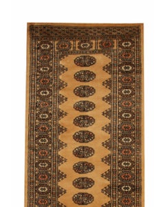 Alfombra de Lana Vintage Amarillo Mostaza, Alfombra de Pasillo Medallón Geométrico