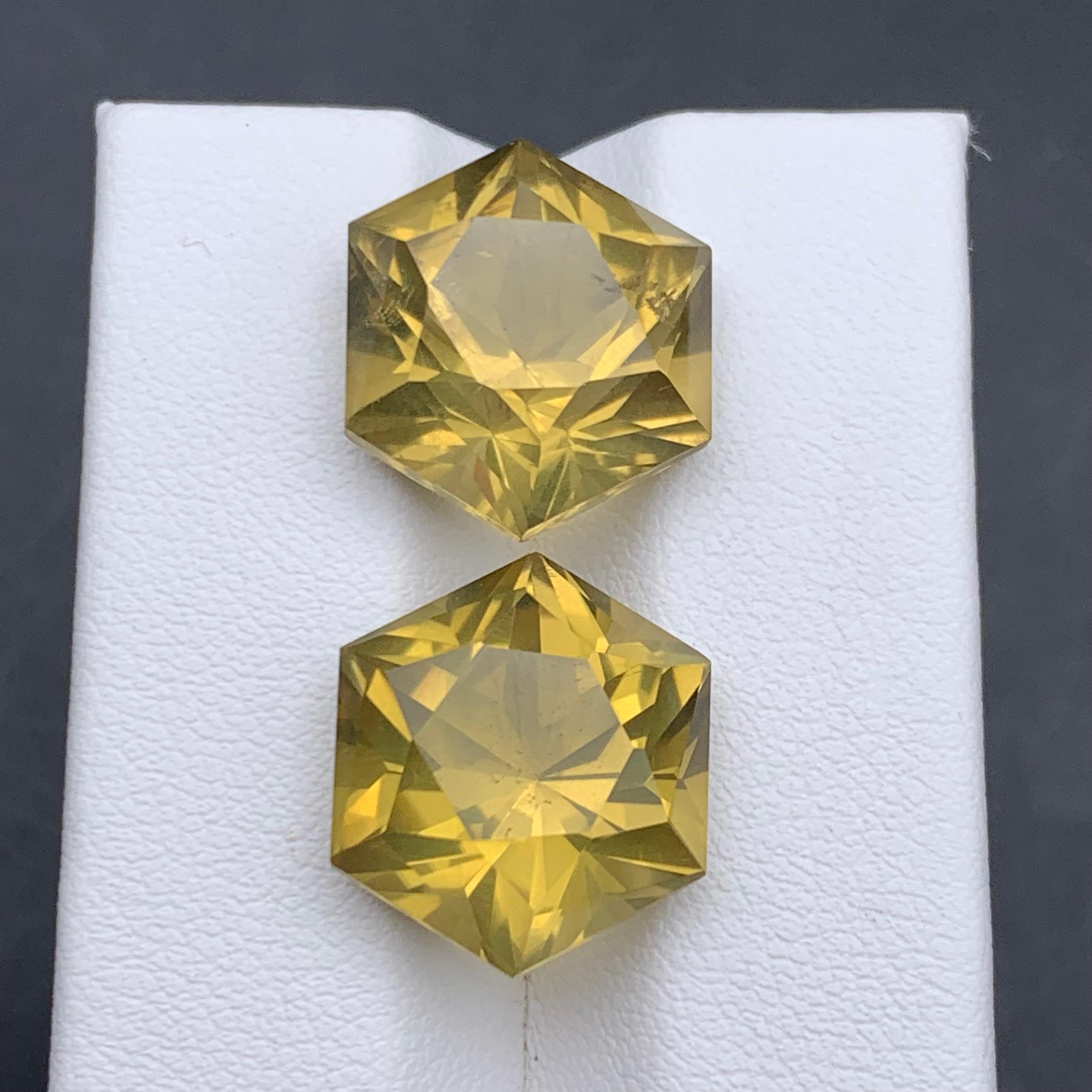 Yellow Natural Citrine Earrings Loose Gemstone Pair 20.15 CT Hexagon Cut-Jewelry For Sale 7