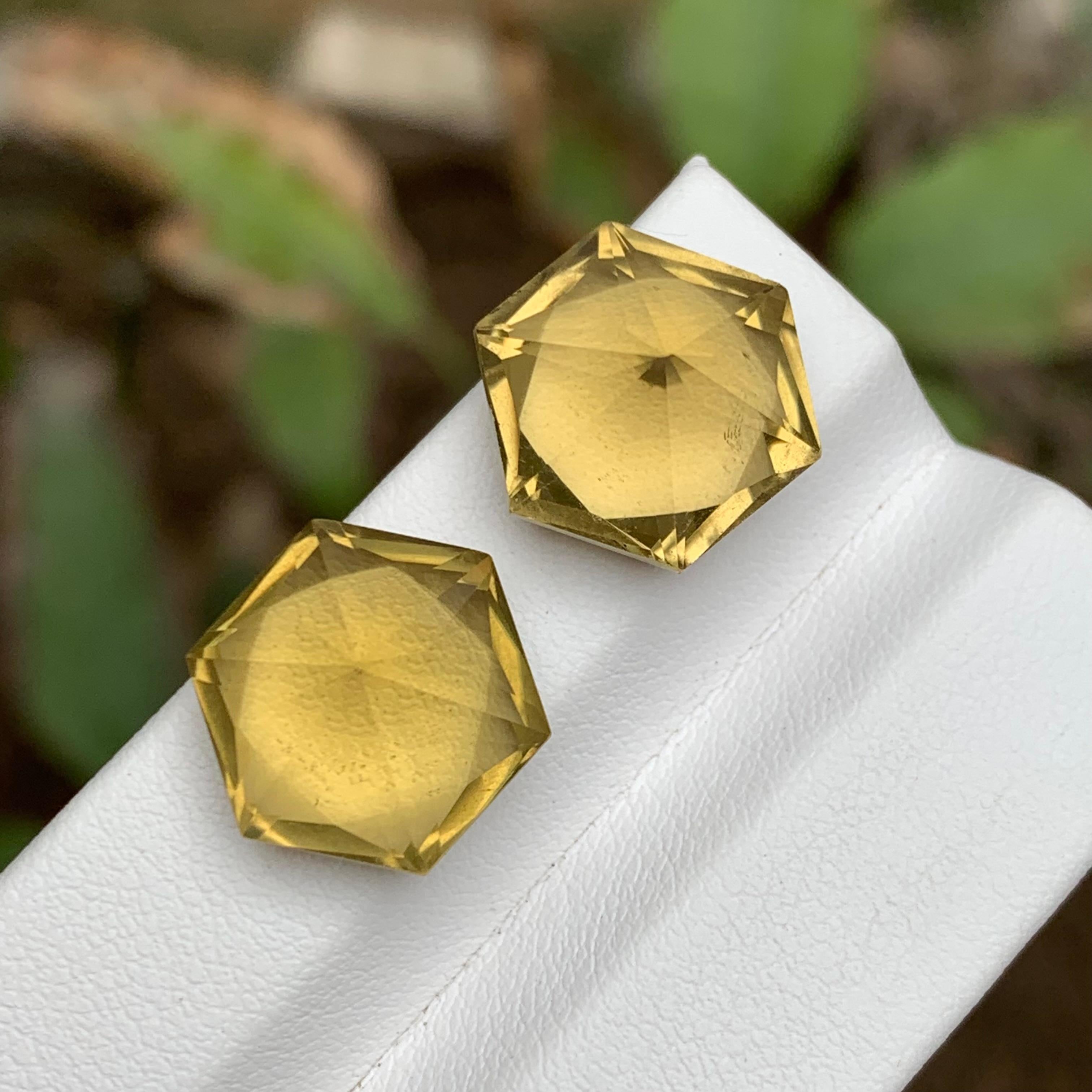 Yellow Natural Citrine Earrings Loose Gemstone Pair 20.15 CT Hexagon Cut-Jewelry For Sale 2