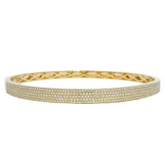 Yellow Natural Round Brilliant Diamond Pave 14-Karat Bangle Bracelet In Stock