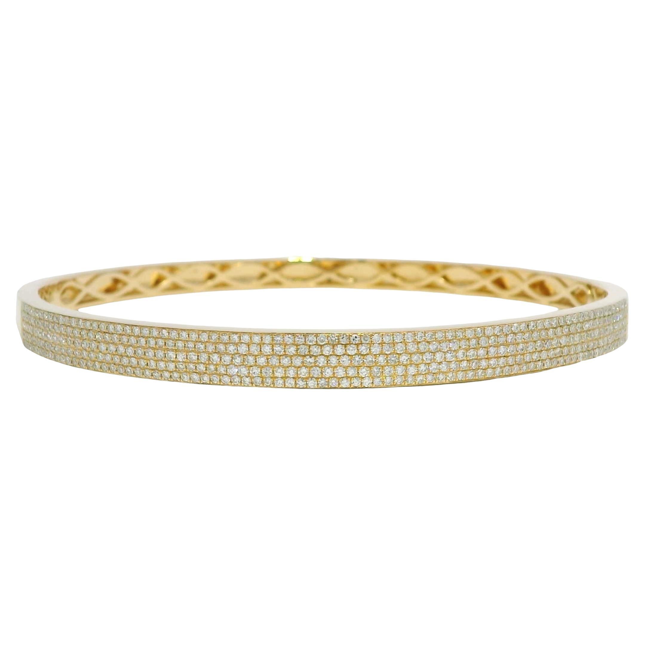 Yellow Natural Round Brilliant Diamond Pave 14-Karat Bangle Bracelet In Stock