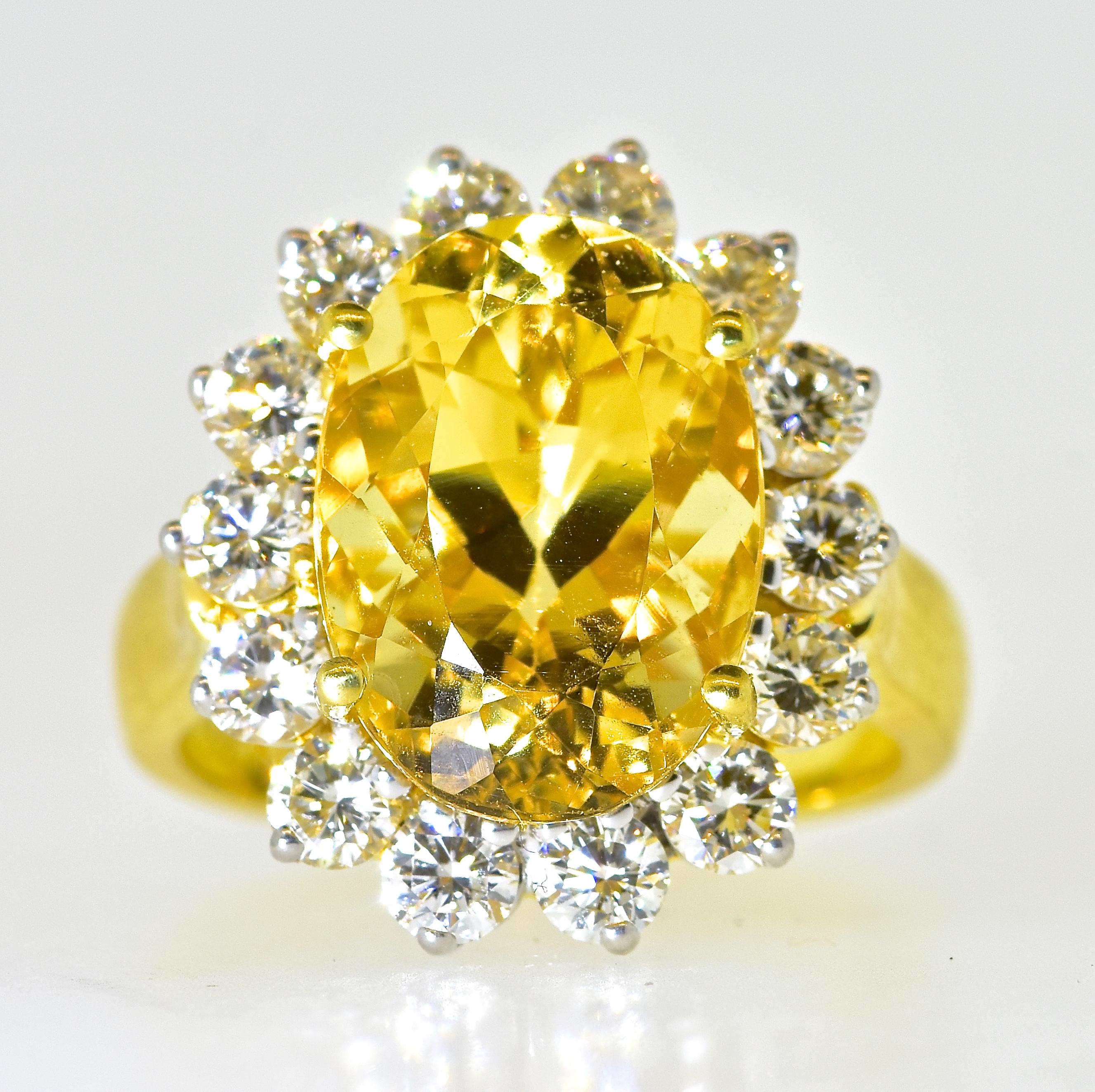 Contemporary Yellow Natural Sapphire and White Diamond Ring