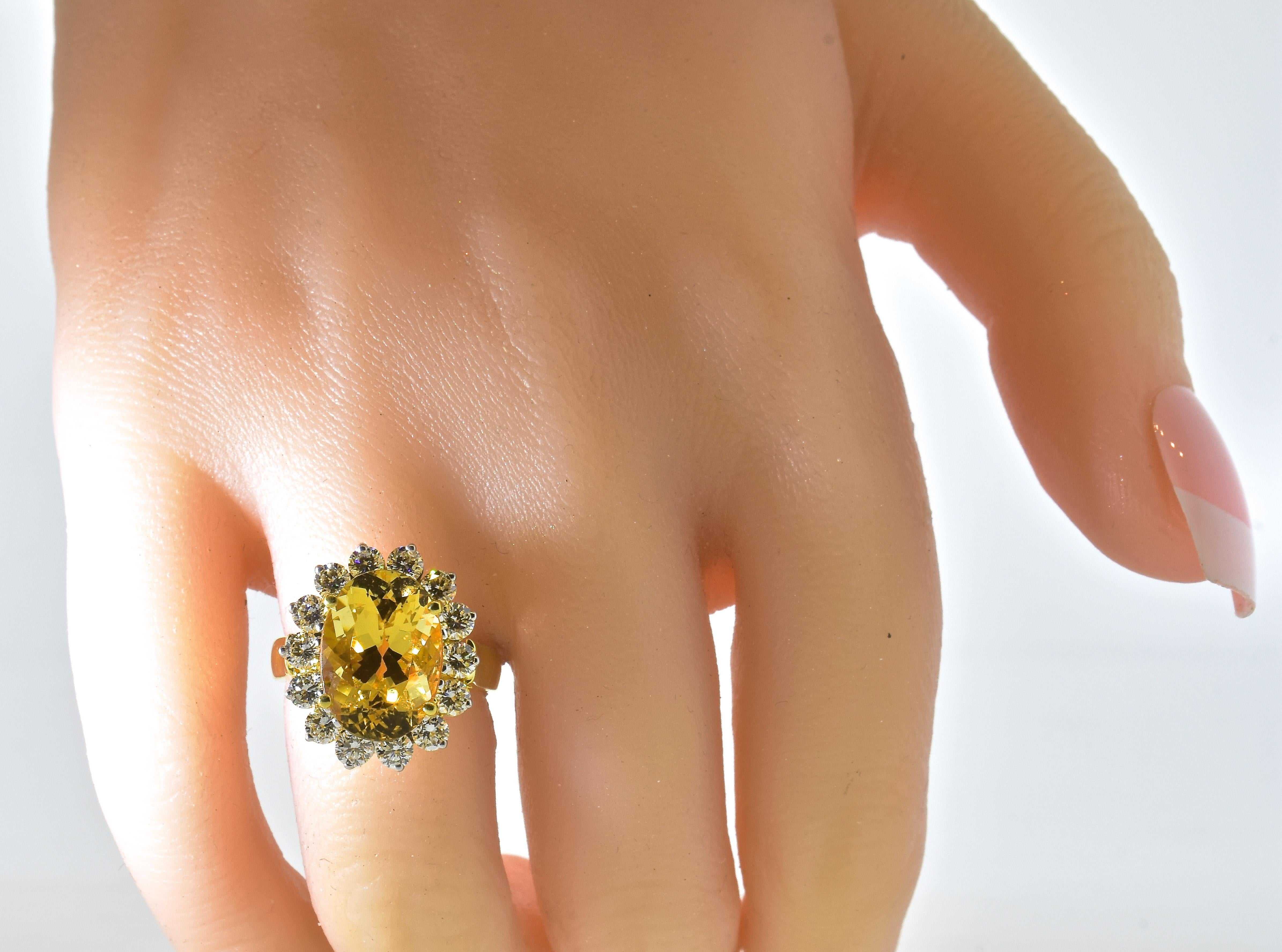 Yellow Natural Sapphire and White Diamond Ring 3