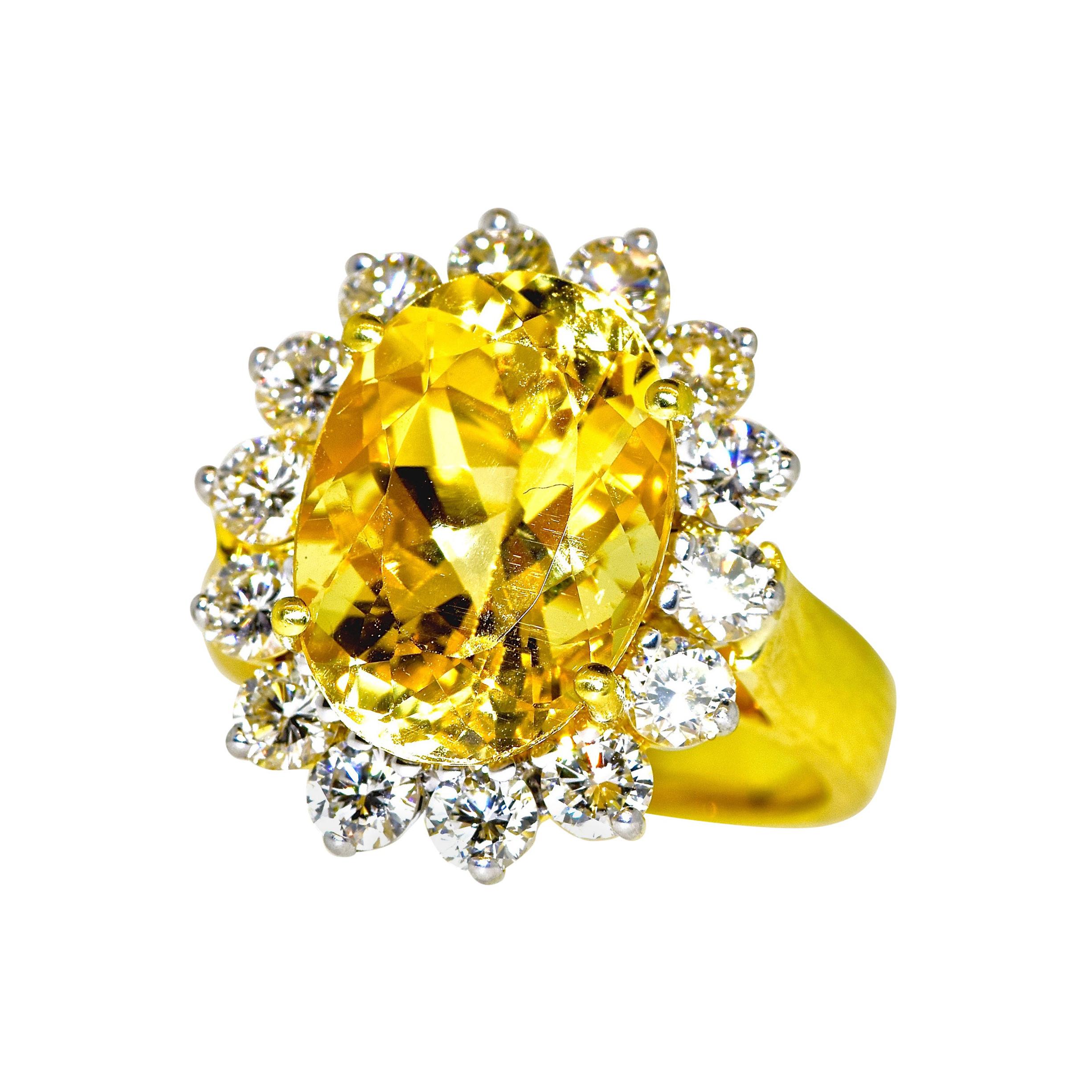 Yellow Natural Sapphire and White Diamond Ring