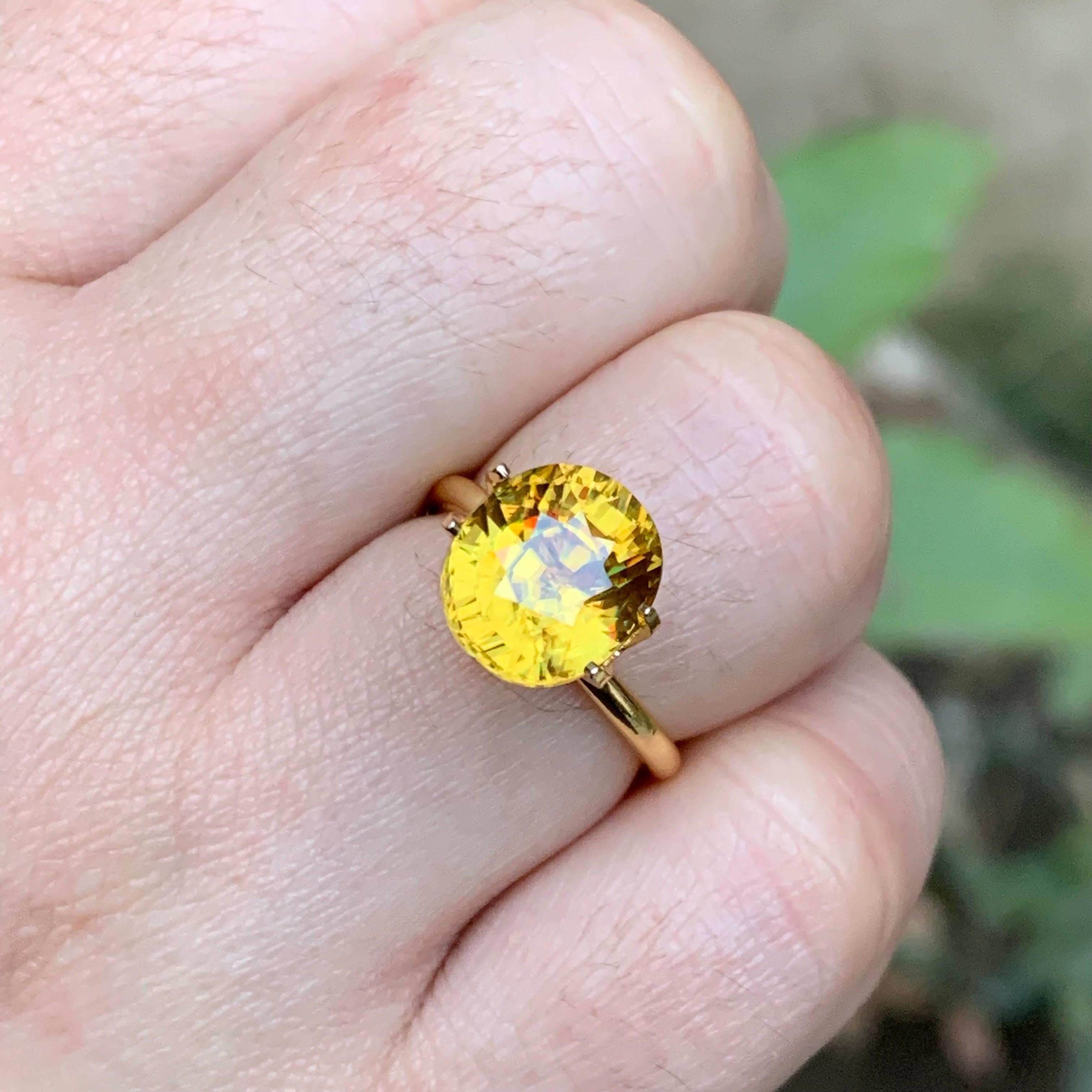 Anillo de Esfena Natural Amarilla (Titanita), Colgante Piedra Preciosa Suelta 5.10Ct Corte Cojín en venta 1