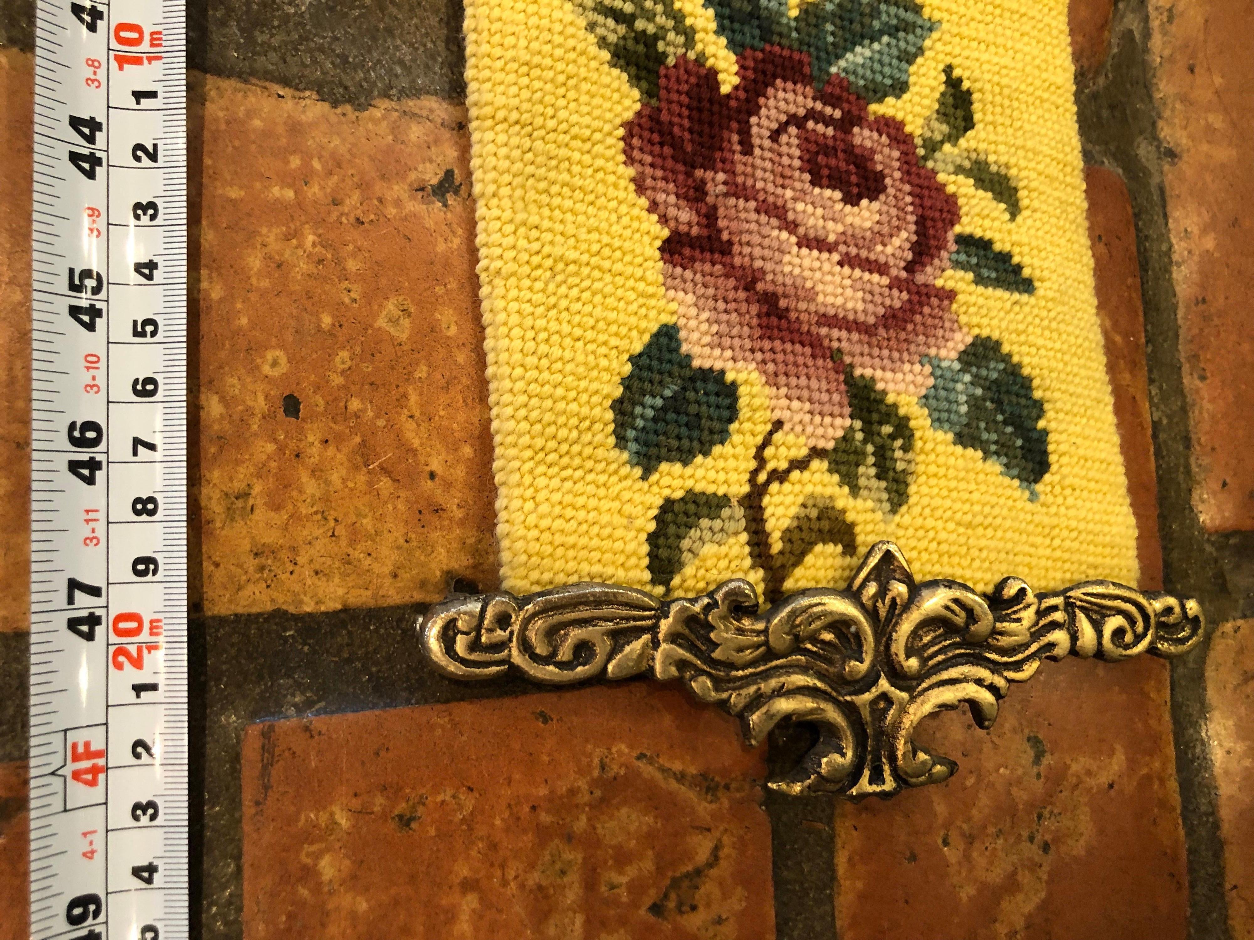 Antique Yellow Needlepoint Bell Pull 5
