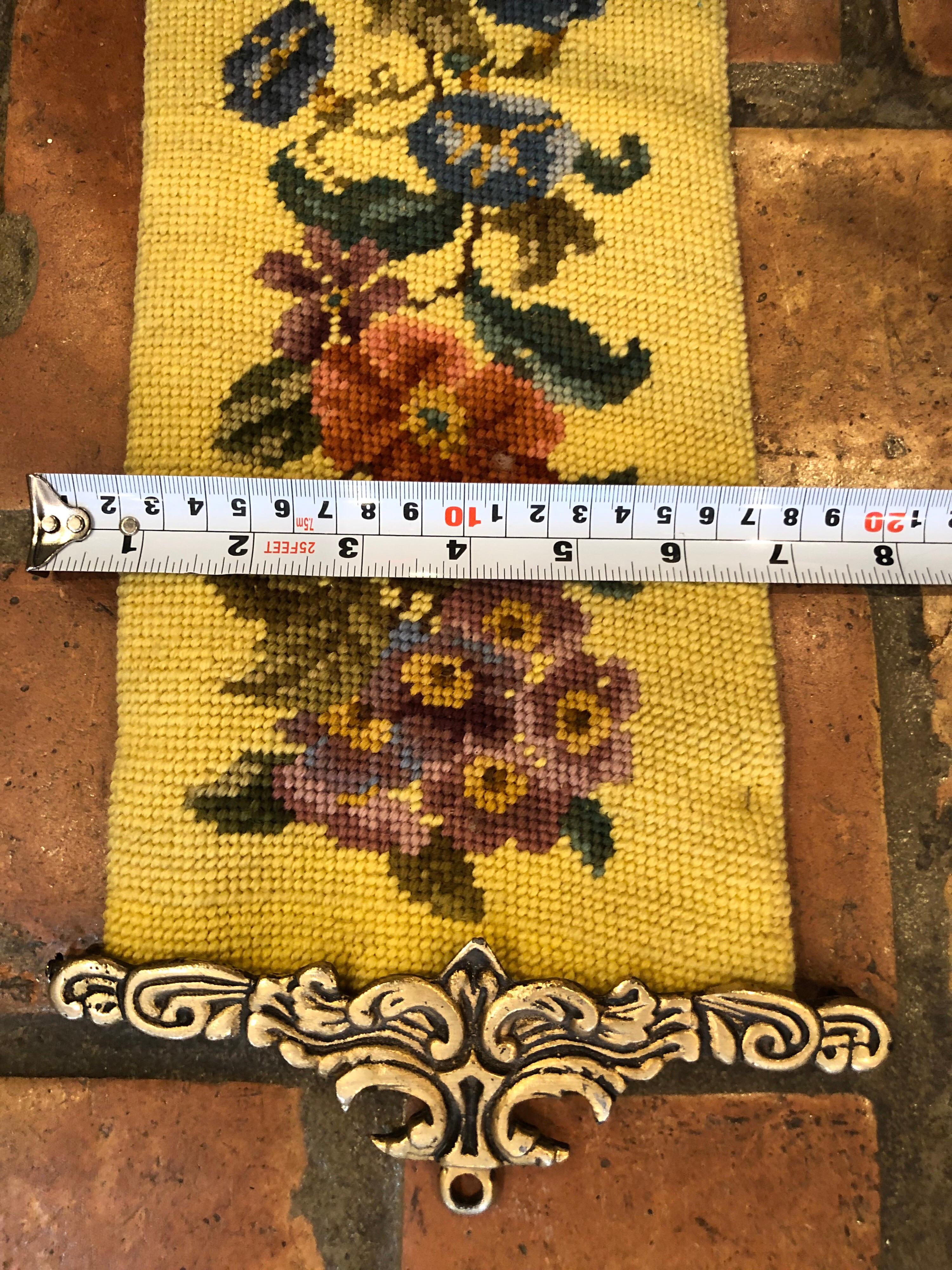 Antique Yellow Needlepoint Bell Pull 7