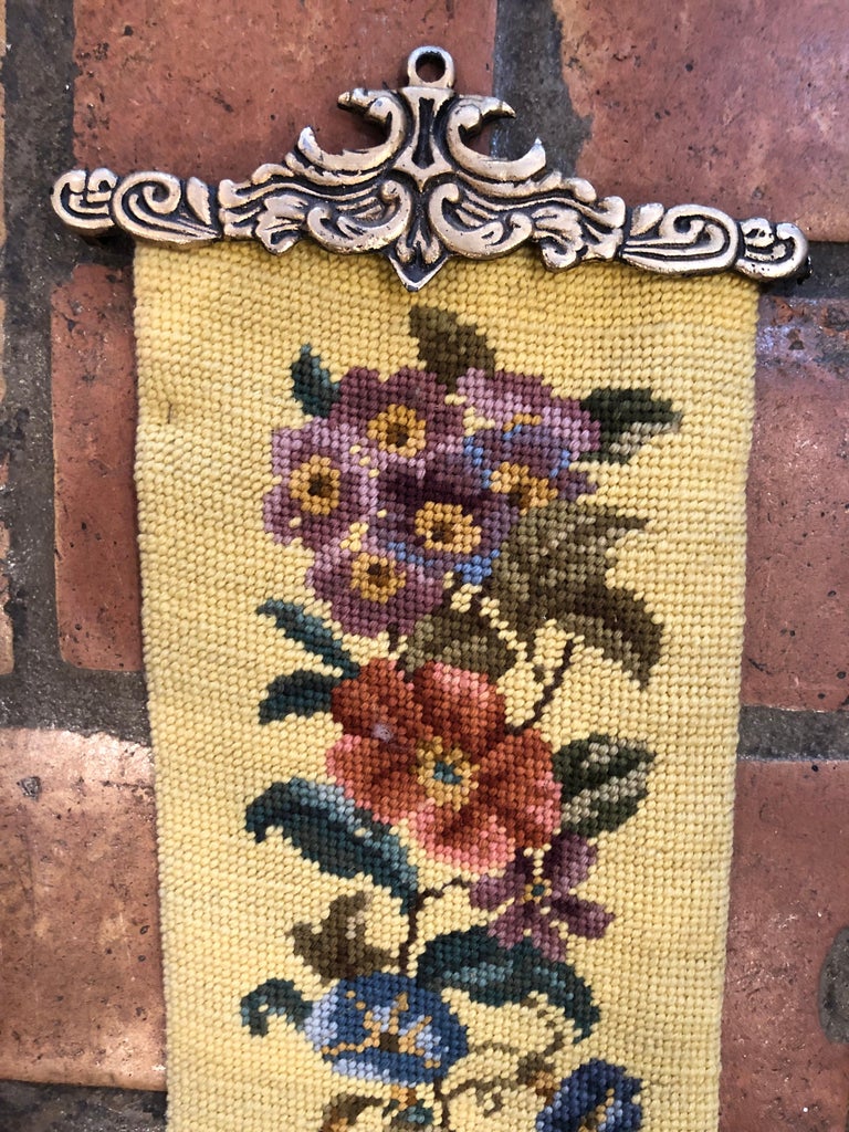 Antique Yellow Needlepoint Bell Pull For Sale at 1stDibs | bell pull