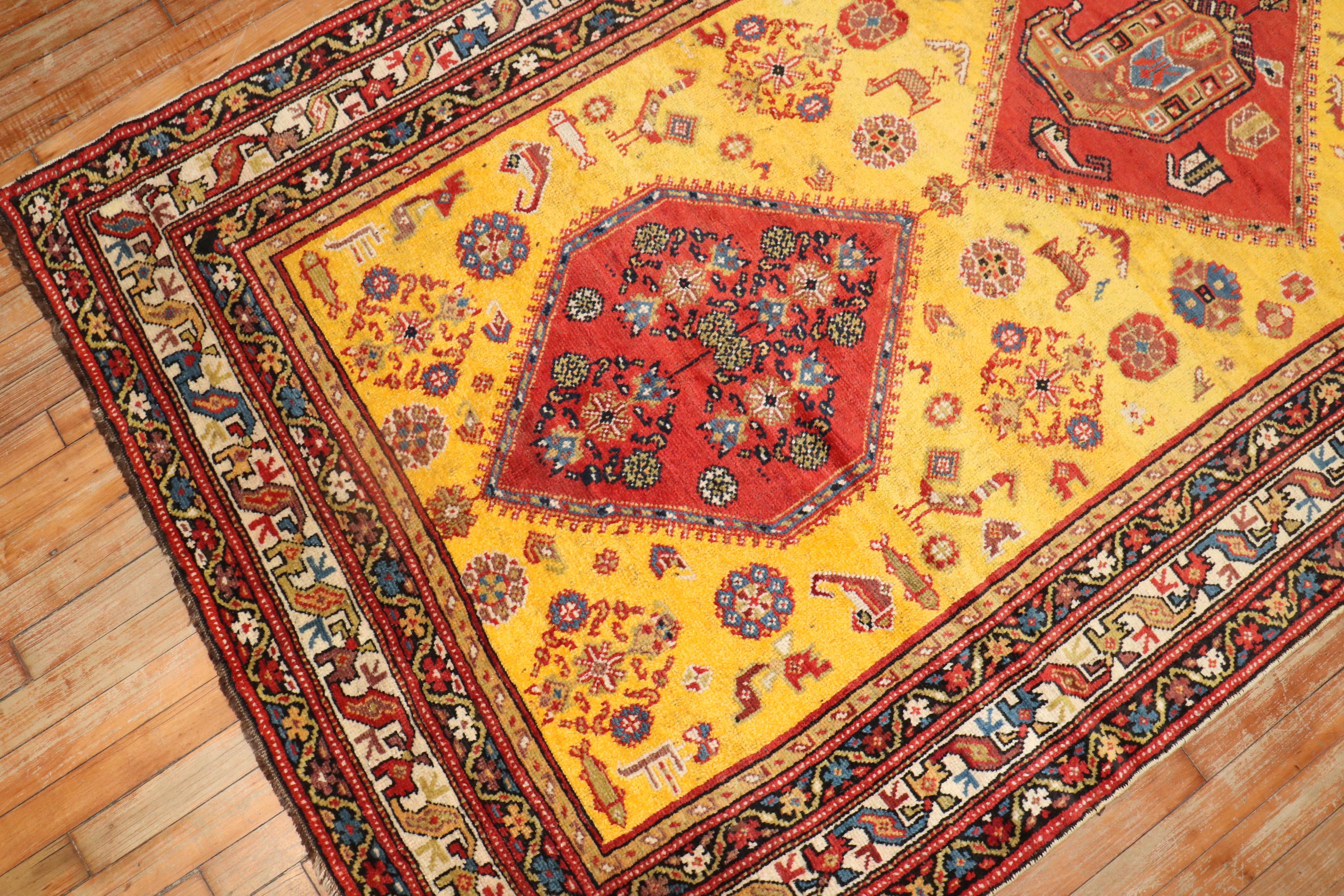 Hand-Woven Yellow Northwest Persian Tribal Rug For Sale