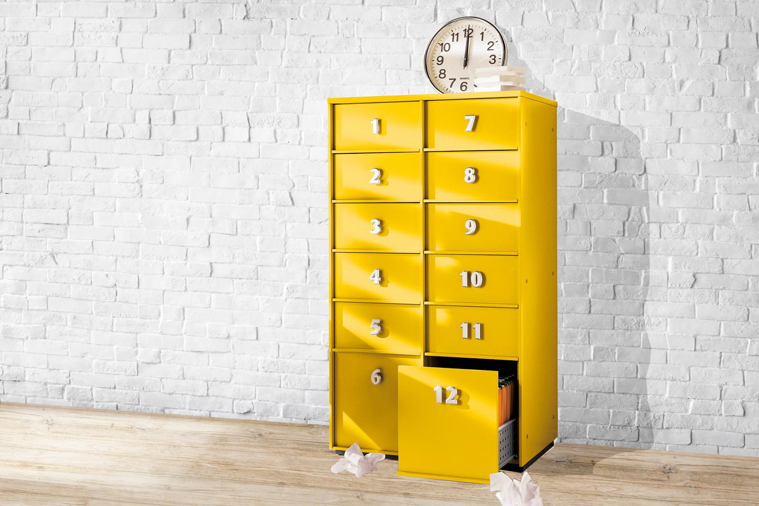 Italian Yellow Numbered Toolbox, Designed by Pietro Arosio, Made in Italy For Sale