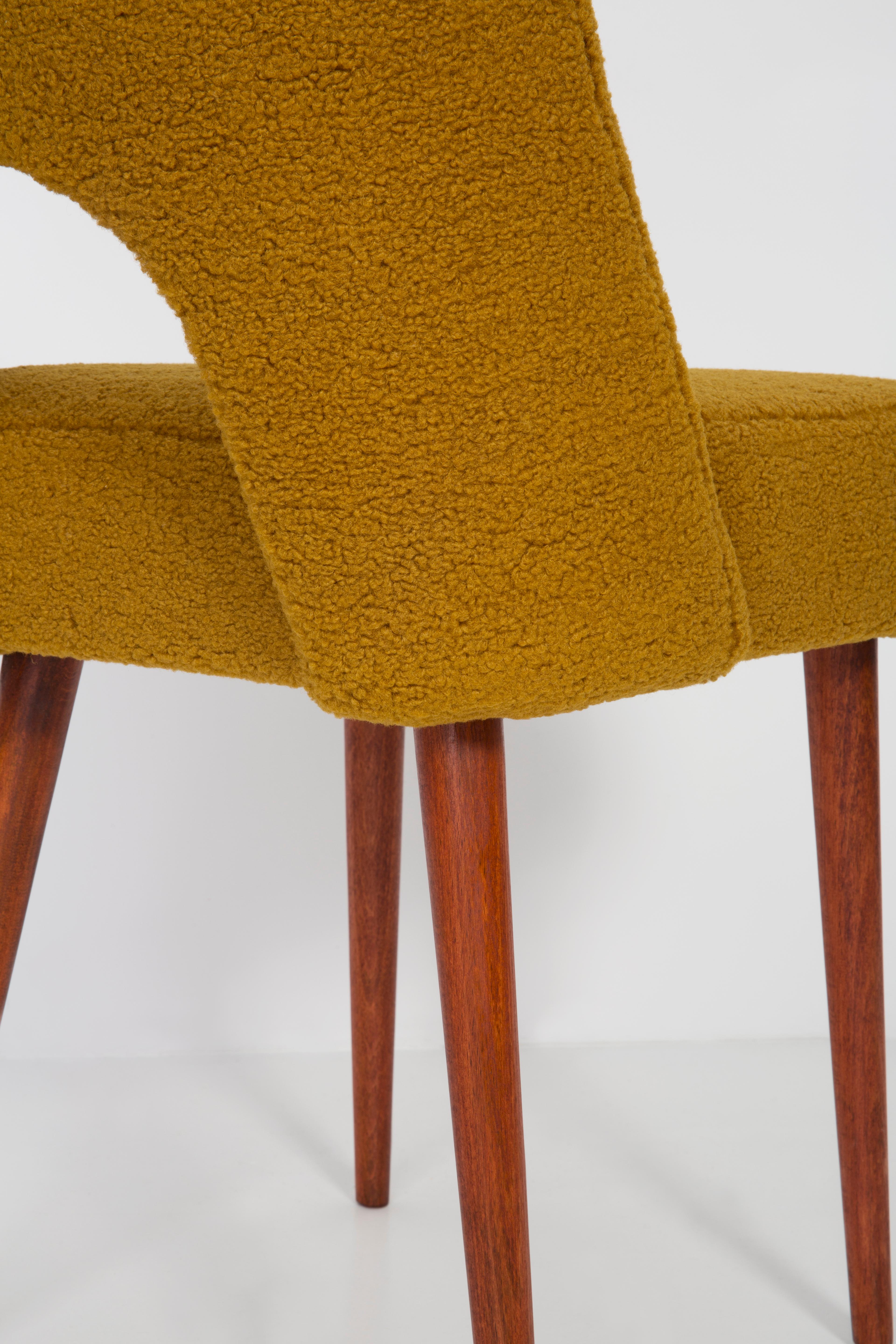 Textile Yellow Ochre Boucle 'Shell' Chair, 1960s For Sale