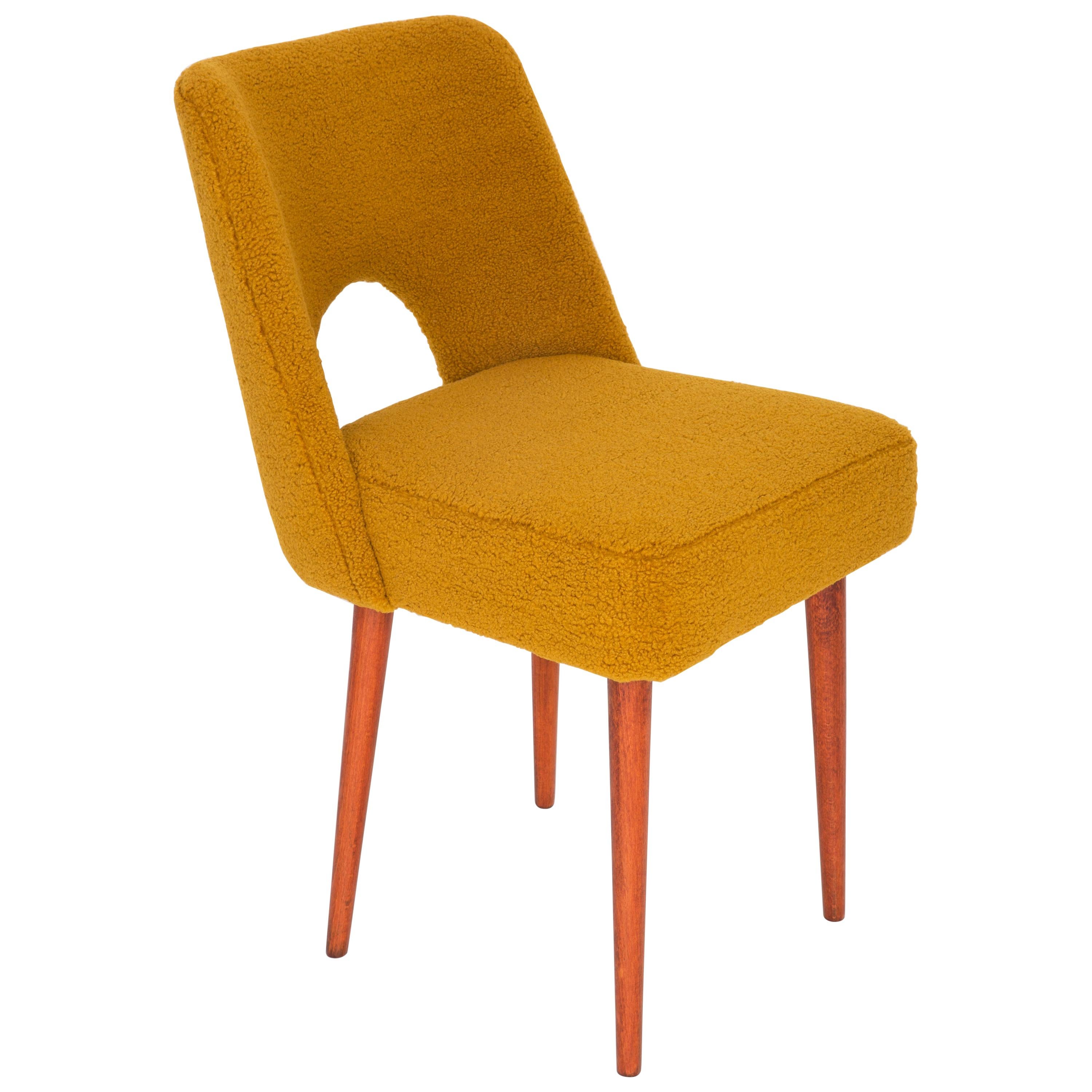 Yellow Ochre Boucle 'Shell' Chair, 1960s For Sale