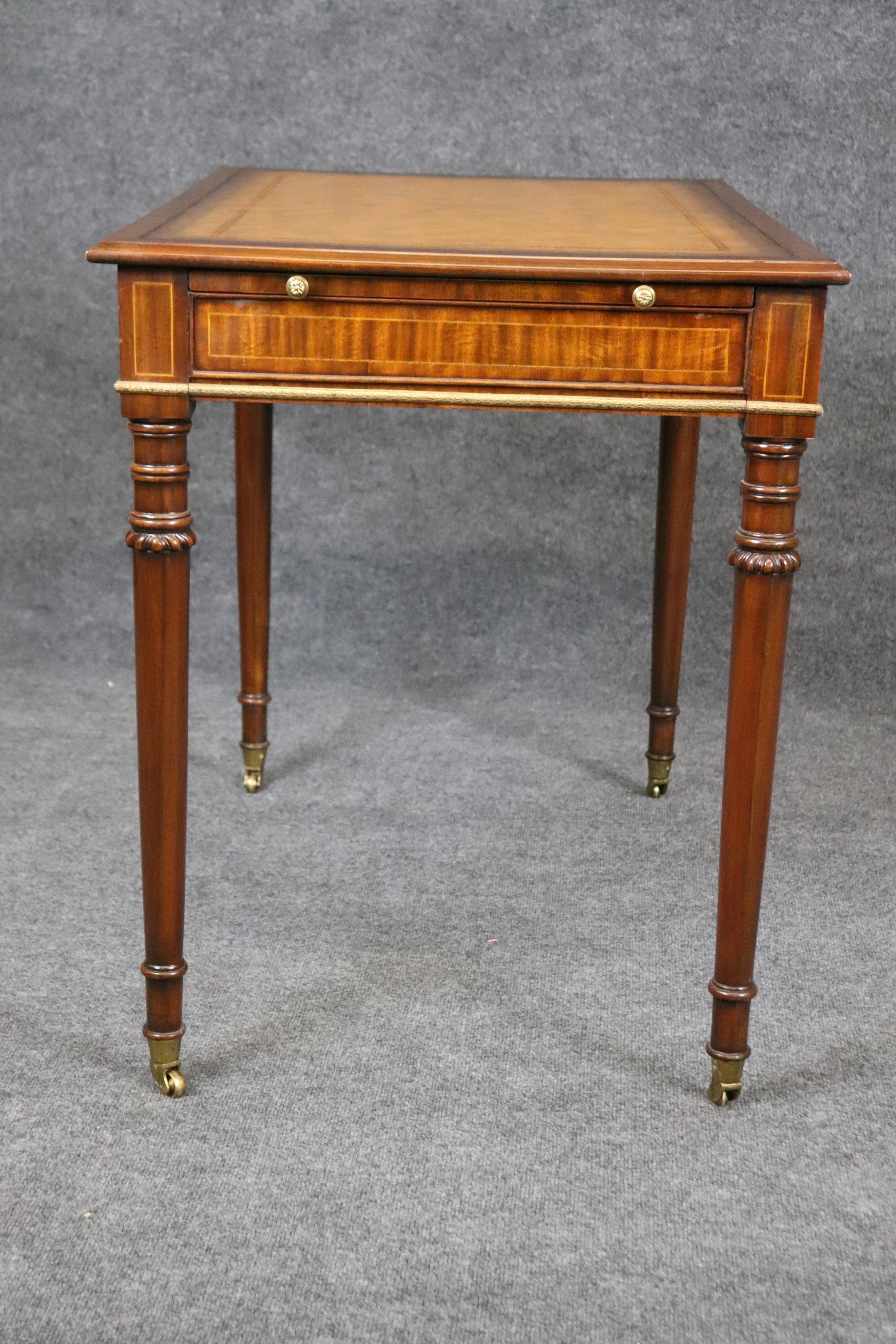 Yellow Ochre Leather Top Maitland Smith Regency Mahogany Desk with Trays For Sale 1