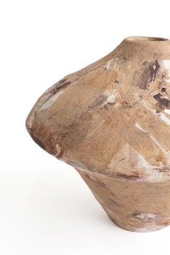 Handcrafted Yellow Ochre Vase with Abstract Earthy Brushstroke Design