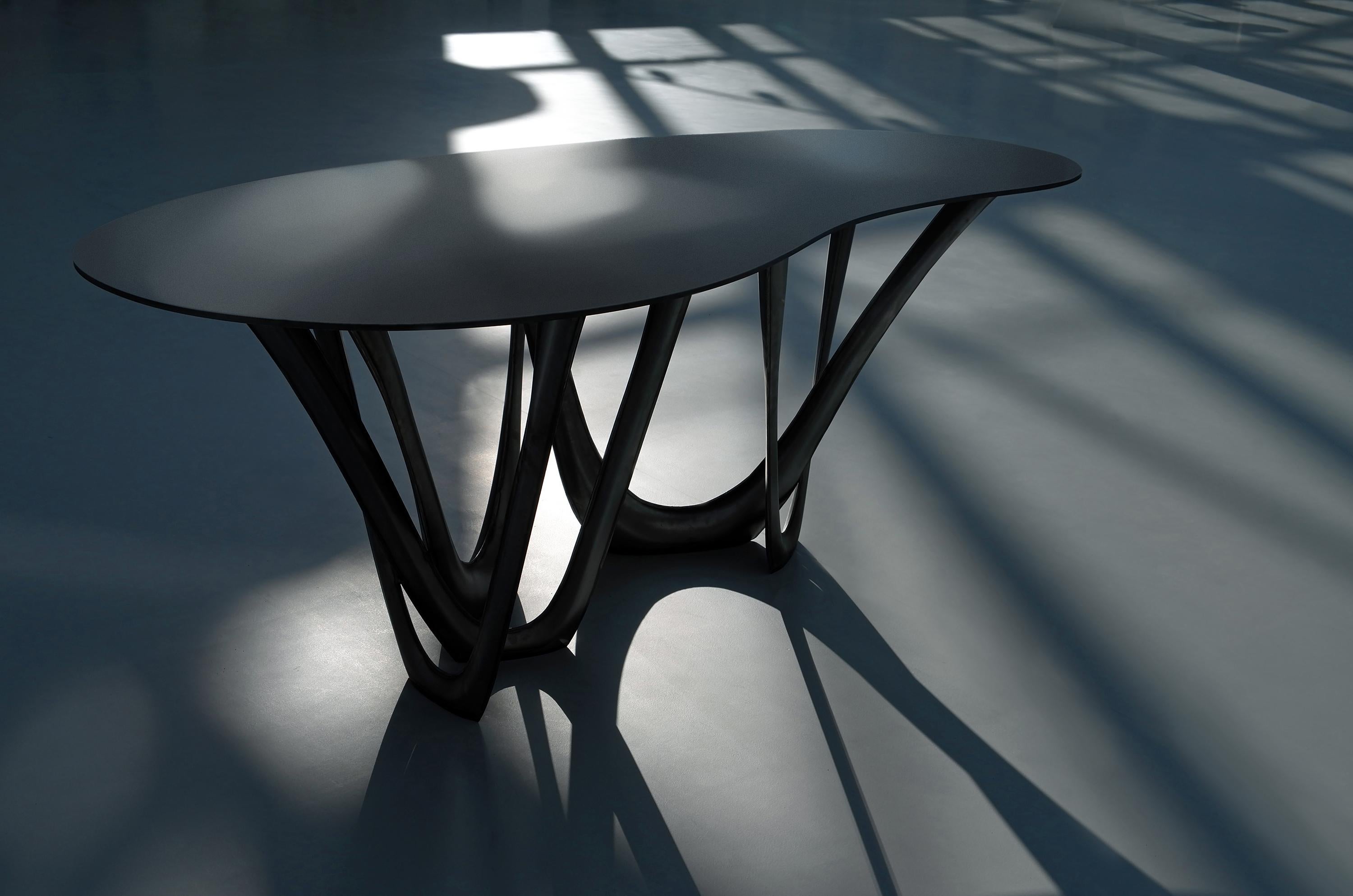 Polonais Table sculpturale G-Table en acier jaune olive de Zieta en vente