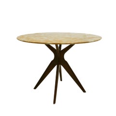 Yellow Onyx and Rosewood Italian Pedestal Table, 1950s