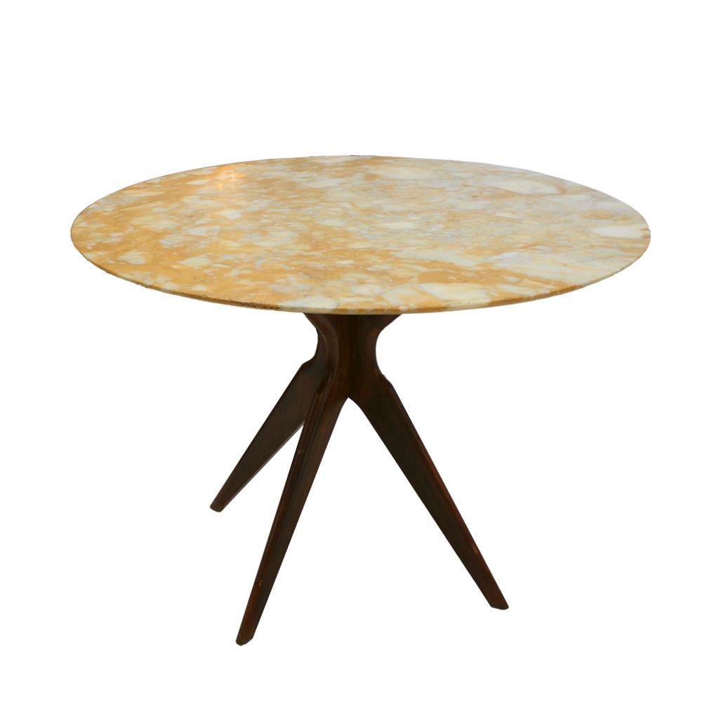 Mid-Century Modern Yellow Onyx and Rosewood Italian Pedestal Table, 1950s