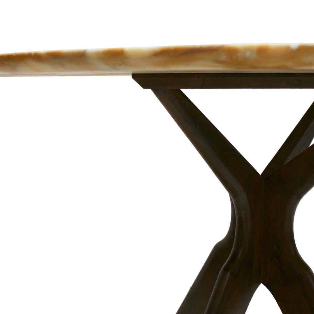 20th Century Yellow Onyx and Rosewood Italian Pedestal Table, 1950s