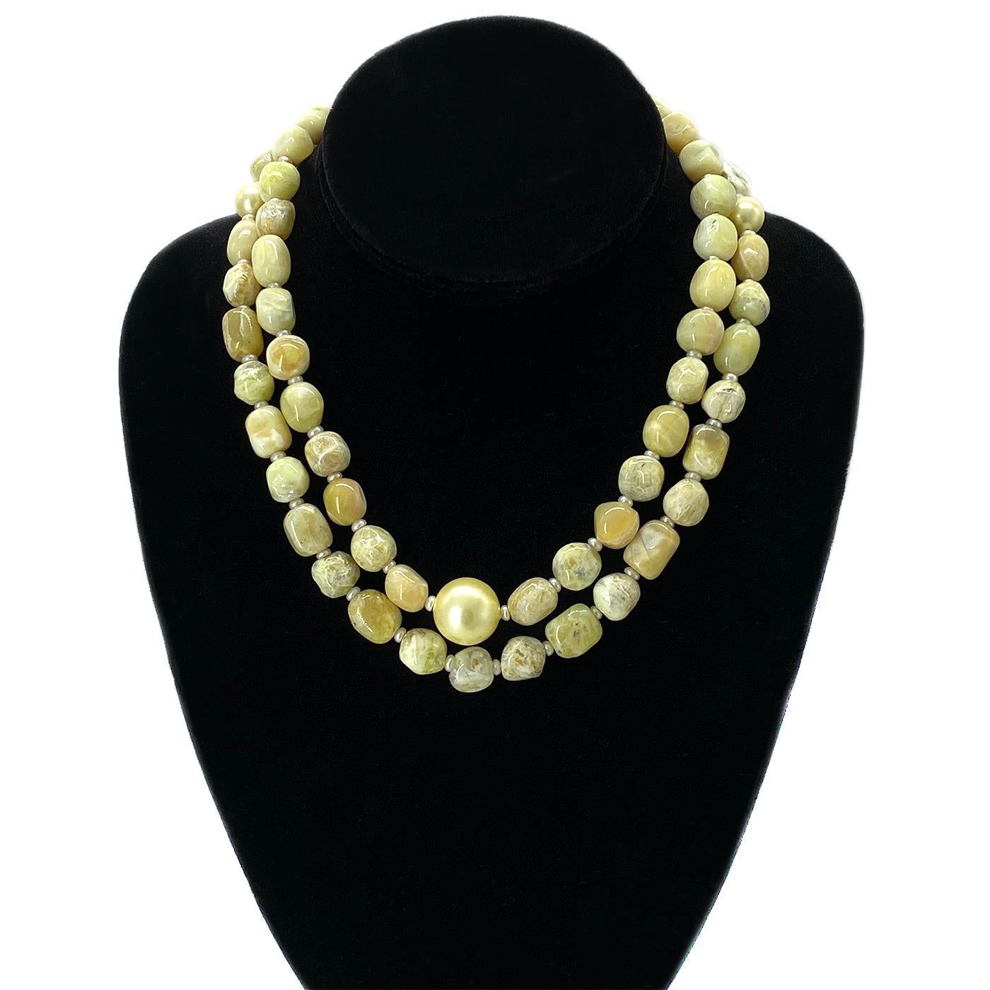 Collar de dos vueltas de ópalo amarillo y oro de 14 quilates Cuenta en venta