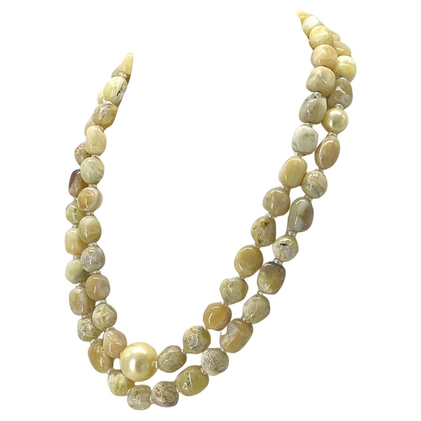 Collar de dos vueltas de ópalo amarillo y oro de 14 quilates en Nuevo estado para la venta en Atlanta, GA