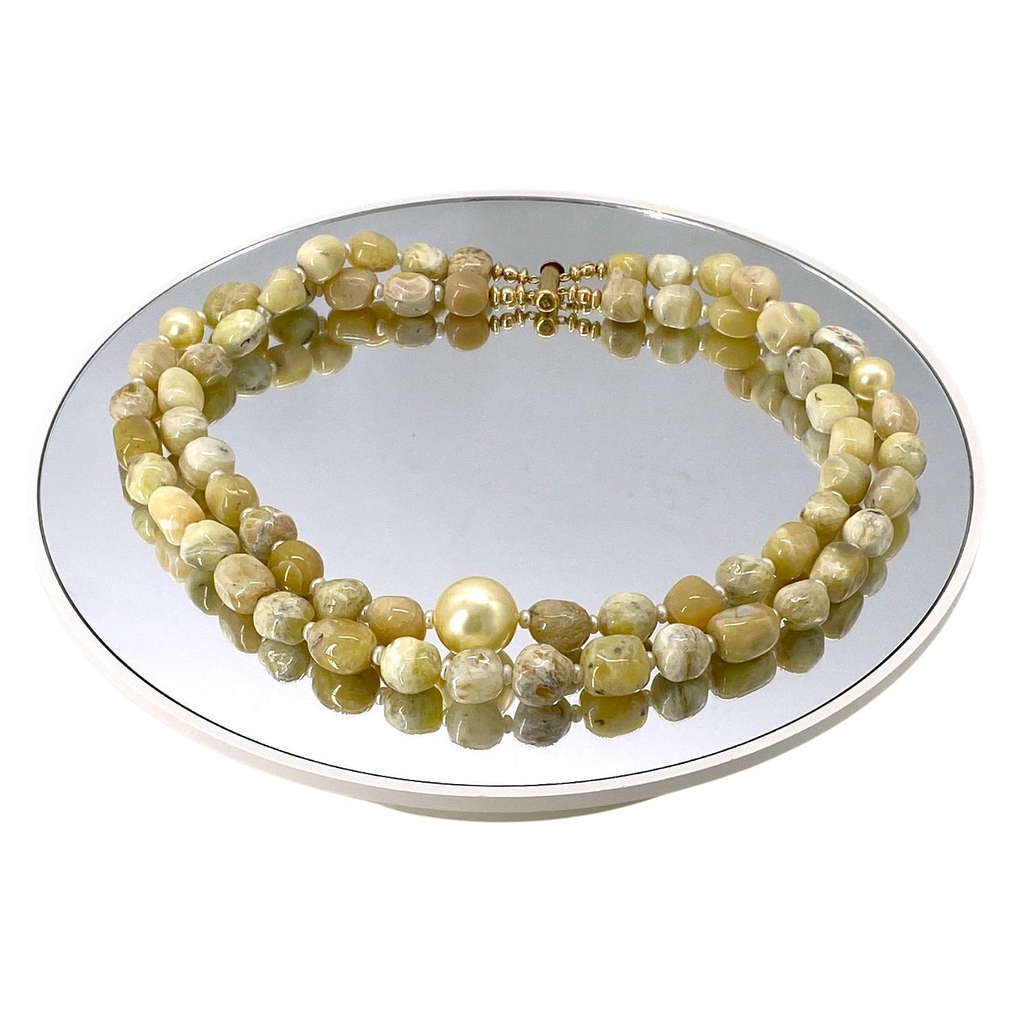 Collar de dos vueltas de ópalo amarillo y oro de 14 quilates en venta 2