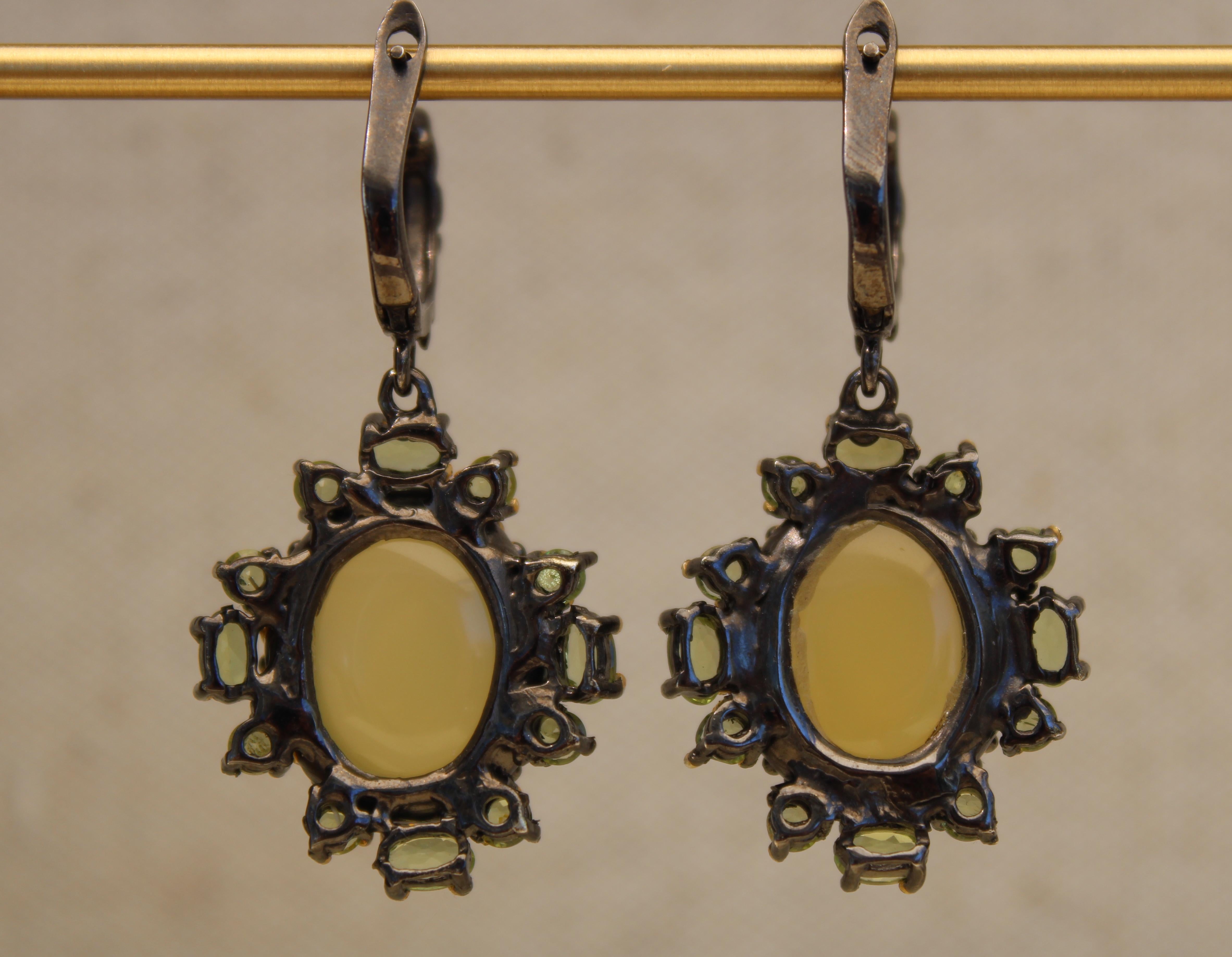 Yellow Opal Cabochon and Green Peridot Earrings 1