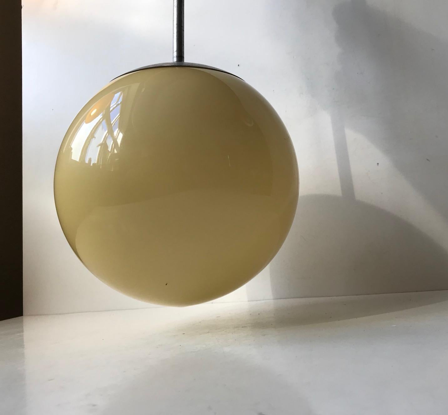 Yellow Opaline Glass Bauhaus Pendant Lamp from Lyfa, 1930s In Good Condition For Sale In Esbjerg, DK