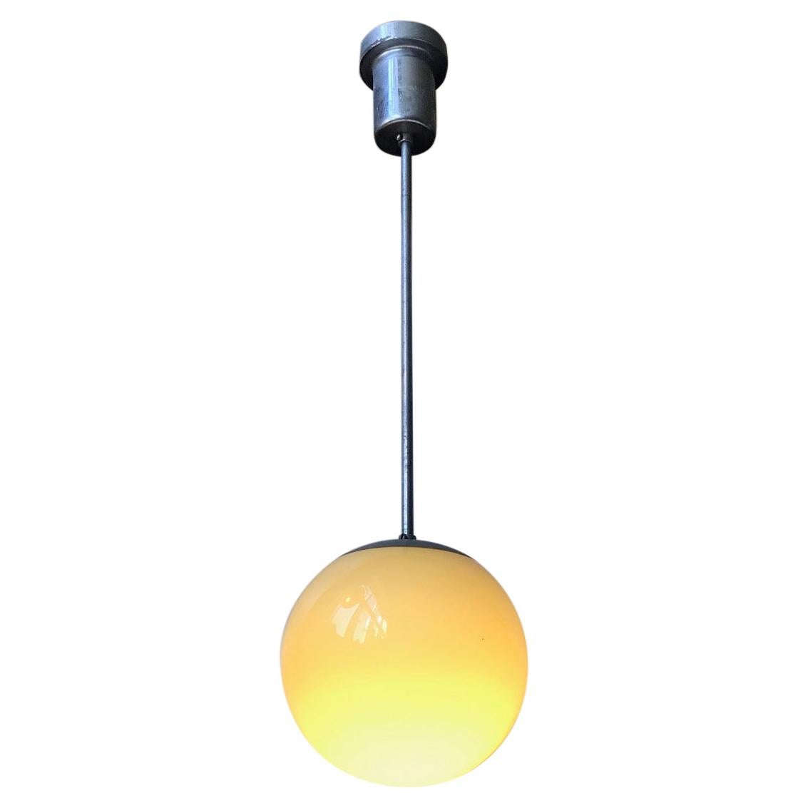 Lampe à suspension Bauhaus en verre opalin jaune de Lyfa, années 1930 en vente