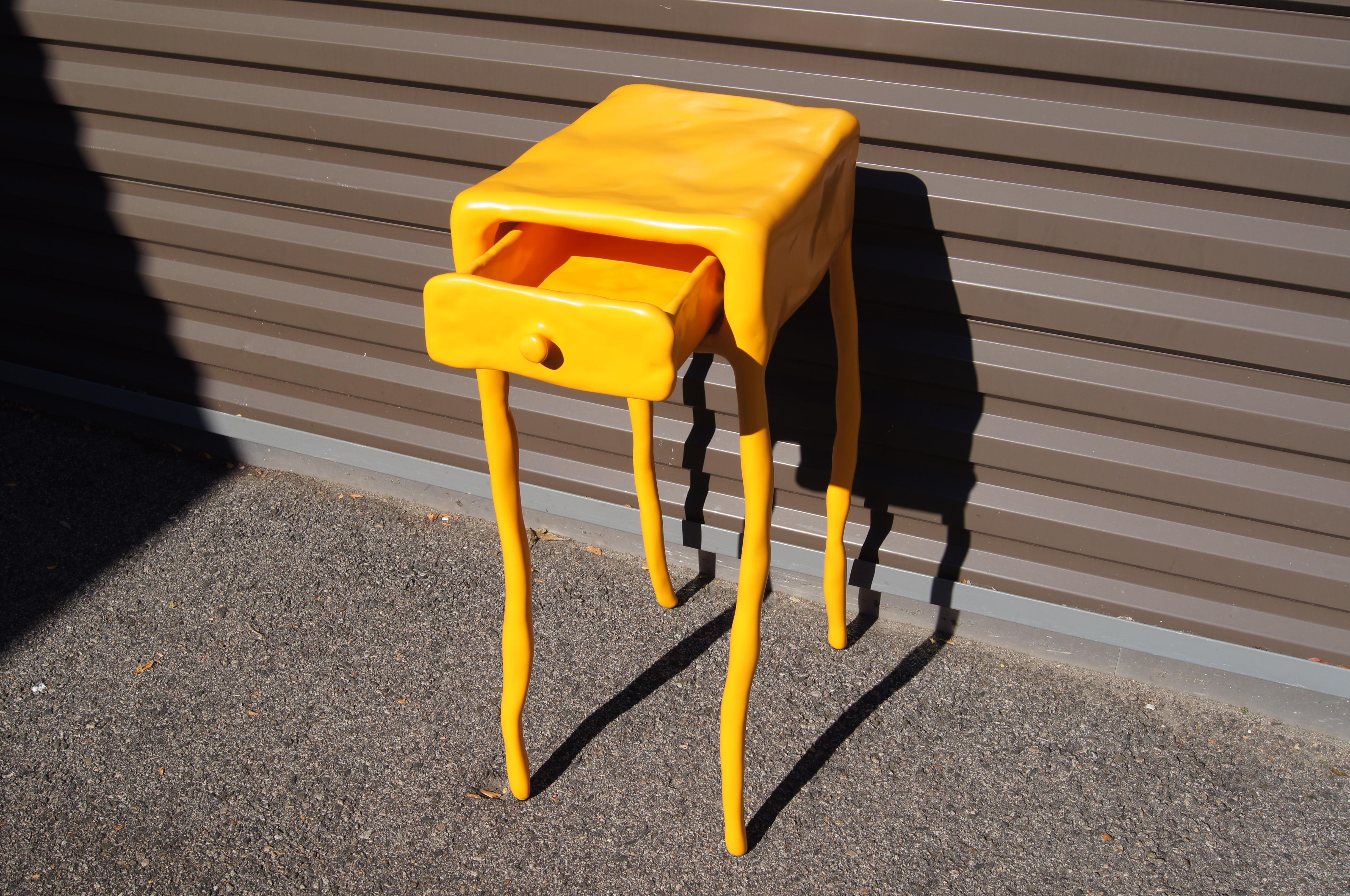 Hand-Crafted Yellow-Orange Clay Collection Side Table with Drawer by Maarten Baas