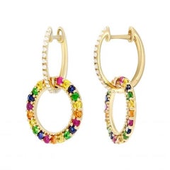 Yellow Orange Pink Blue Sapphire Diamond Drop Colourful Gold Earrings for Her