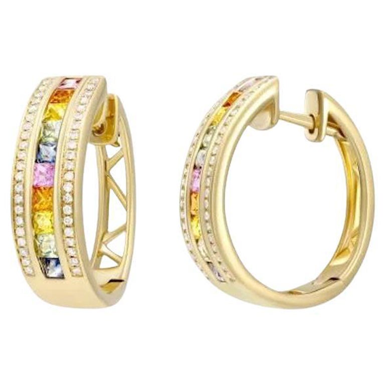 Bunte Goldohrringe in Gelb, Orange, Rosa und Blau mit Saphiren und Diamanten für Sie im Angebot