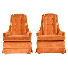 Yellow Orange Velvet Tufted High Back Lounge Chair Set by McAfee