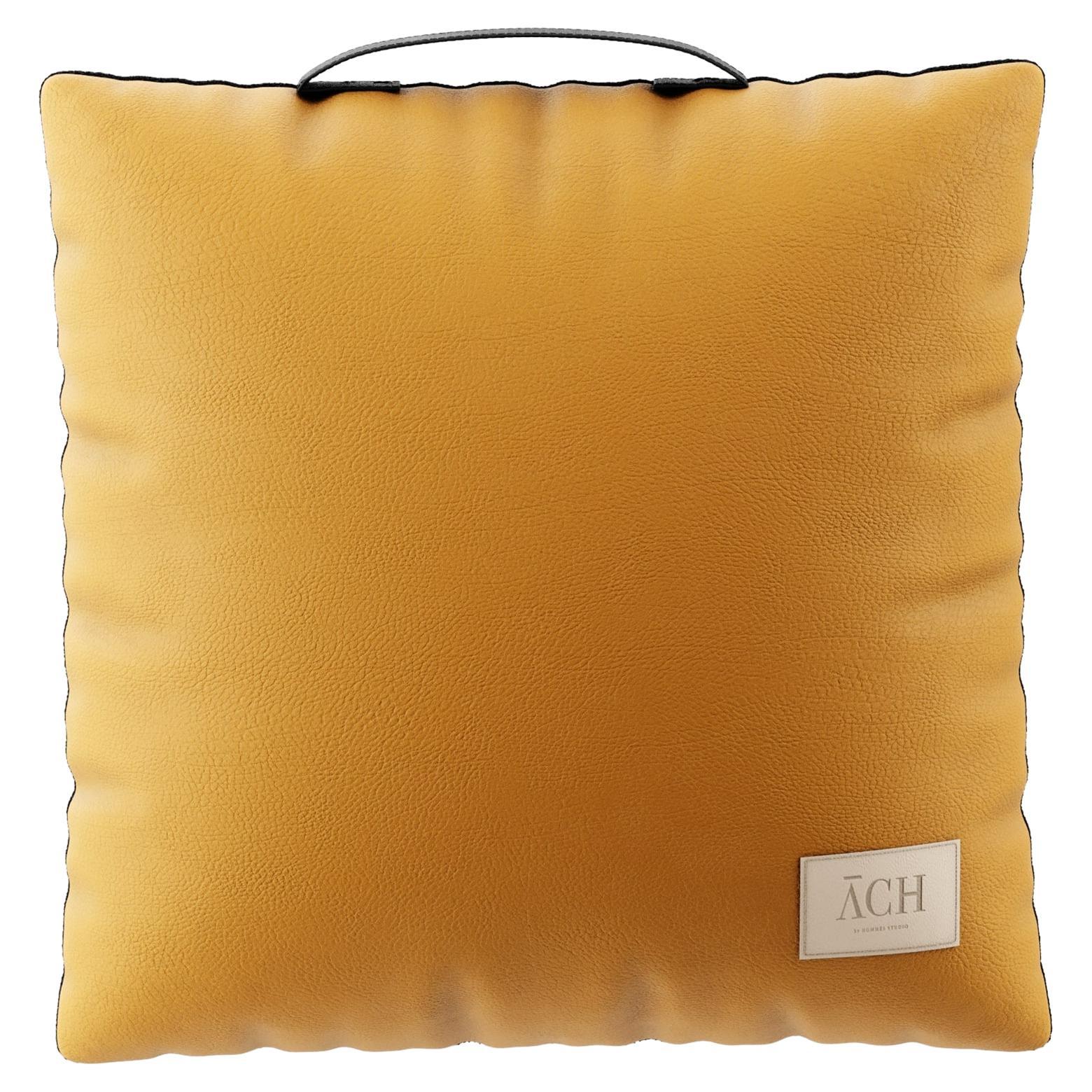 Yellow Outdoor Throw Pillow, Modern Waterproof Square Cushion Decor Handle