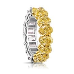 Yellow Oval & White Emerald Cut Diamond Half &Half Eternity Band - Rare Colors