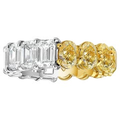 Rare Colors Yellow Oval & White Emerald Cut Diamond Half and Half Eternity Band