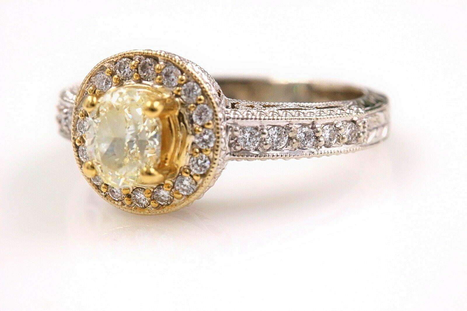 Oval Cut Yellow Oval Diamond Engagement Ring 0.93 Carat in 18 Karat White Gold For Sale