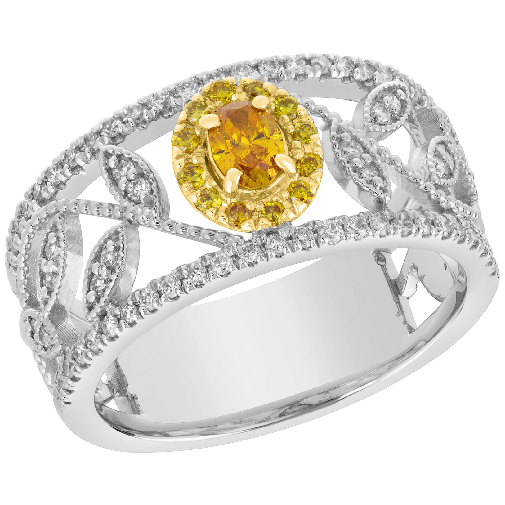 Yellow Oval Modern Lattice Diamond Ring For Sale