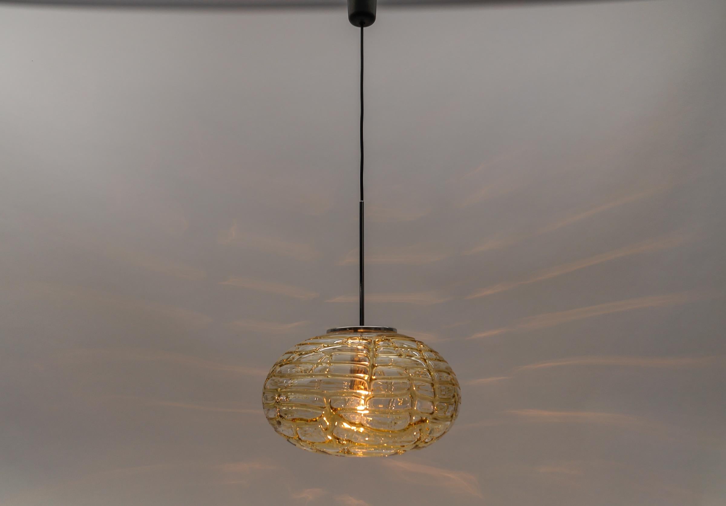 Mid-Century Modern Yellow Oval Murano Glass Ball Pendant Lamp by Doria, 1960s Germany   For Sale