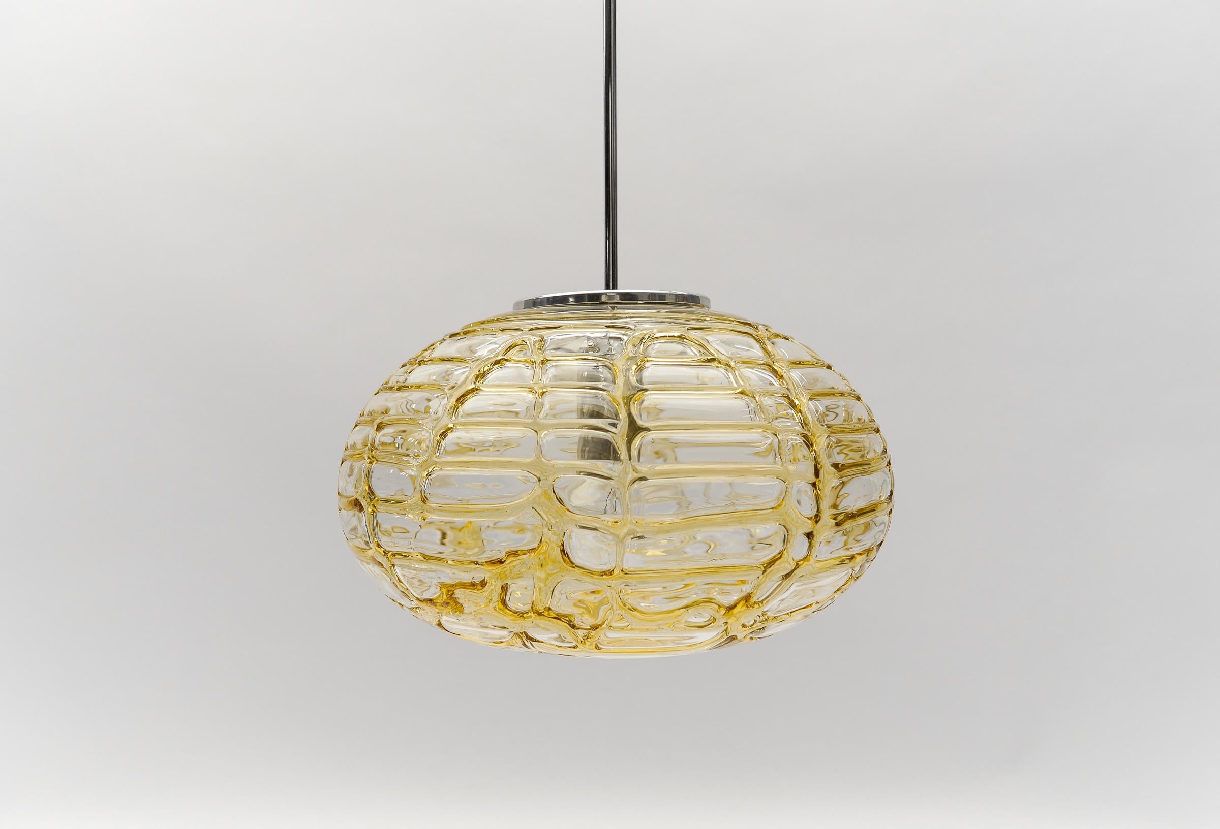 Metal Yellow Oval Murano Glass Ball Pendant Lamp by Doria, 1960s Germany   For Sale