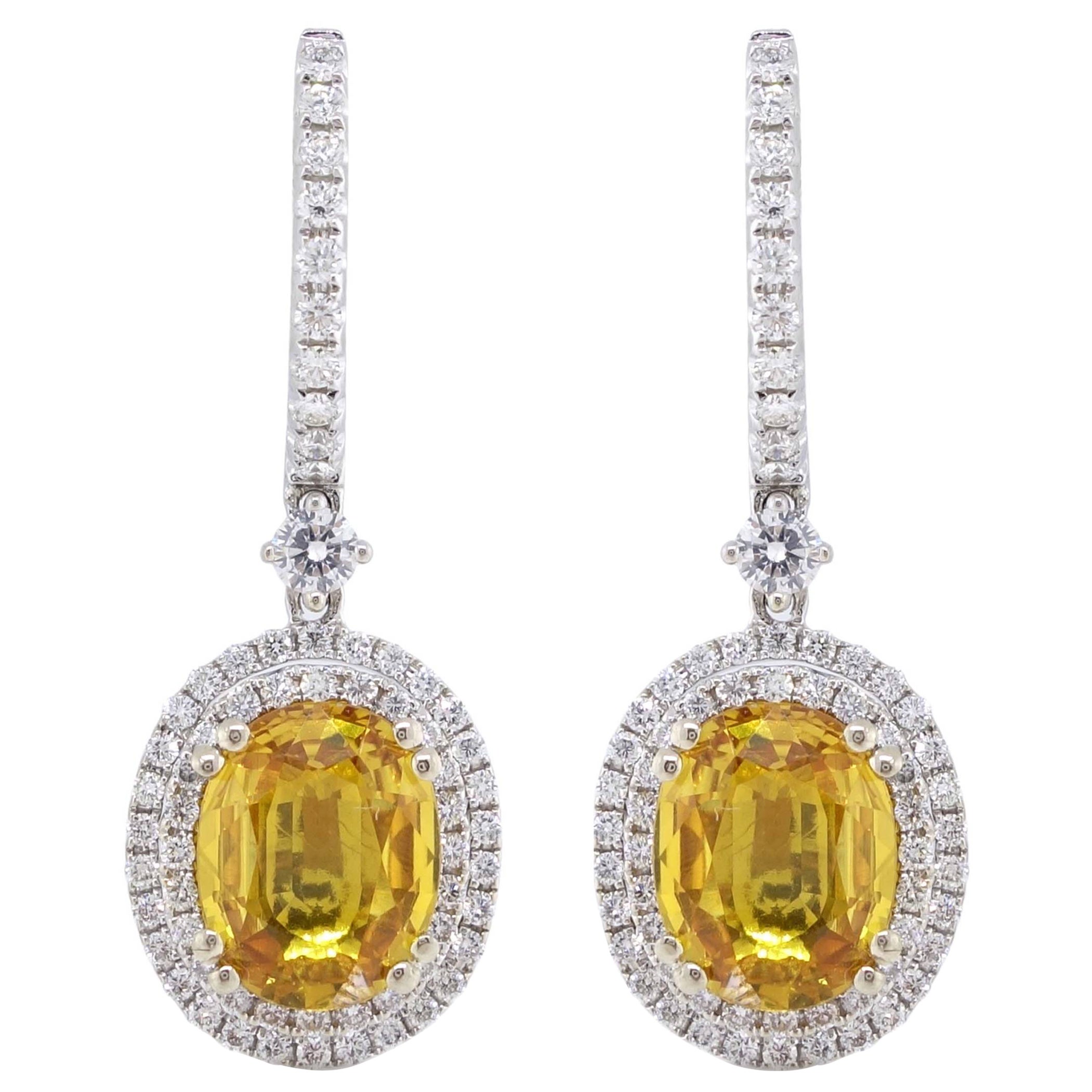 Yellow Oval Sapphires Earrings in 18k White Gold For Sale