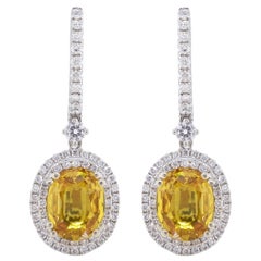Yellow Oval Sapphires Earrings in 18k White Gold