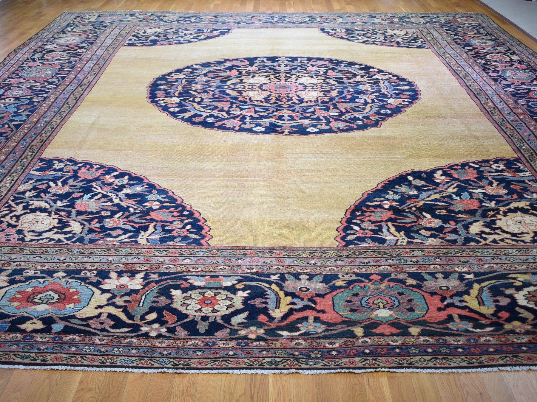 Medieval Yellow Oversized Antique Persian Hand Knotted Oriental Rug, 16'3