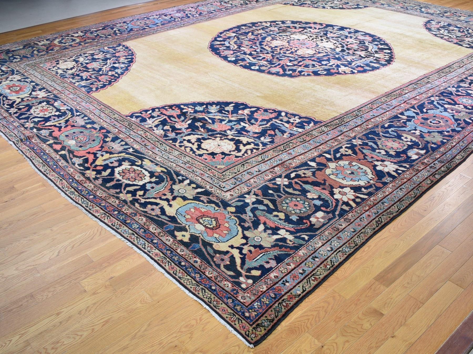 Hand-Knotted Yellow Oversized Antique Persian Hand Knotted Oriental Rug, 16'3