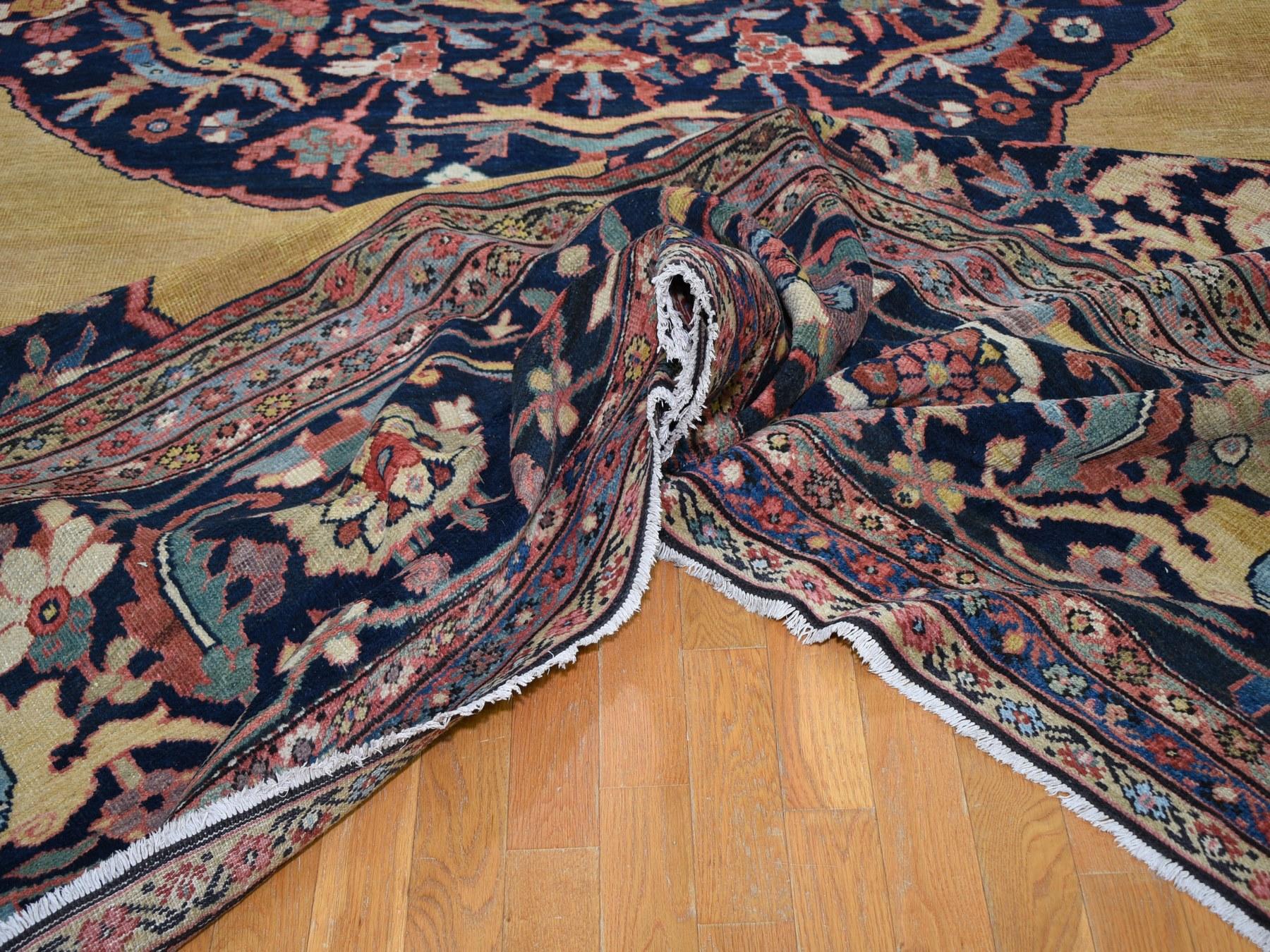Early 20th Century Yellow Oversized Antique Persian Hand Knotted Oriental Rug, 16'3